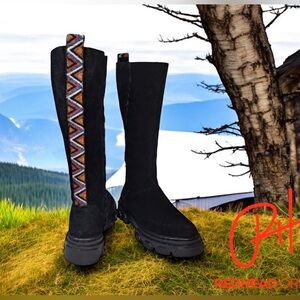 Farm Rio Boots Long Suede Womens Shoe Black Vegan Leather Platform Zip NWT 9 US